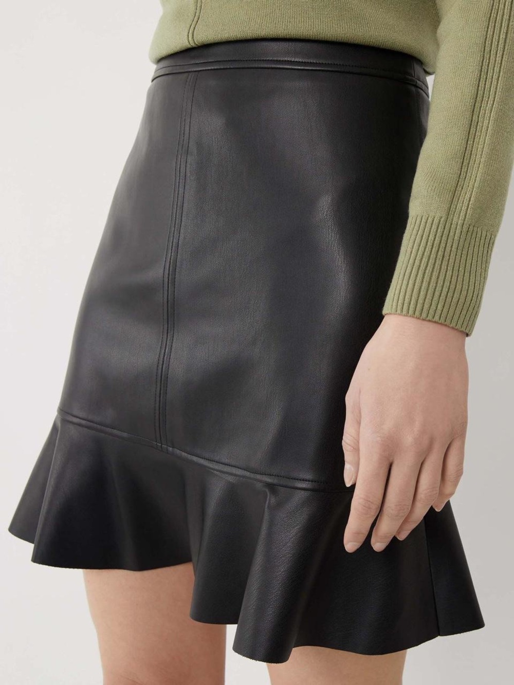 Black Faux Leather Mini Skirt with Ruffle Hem